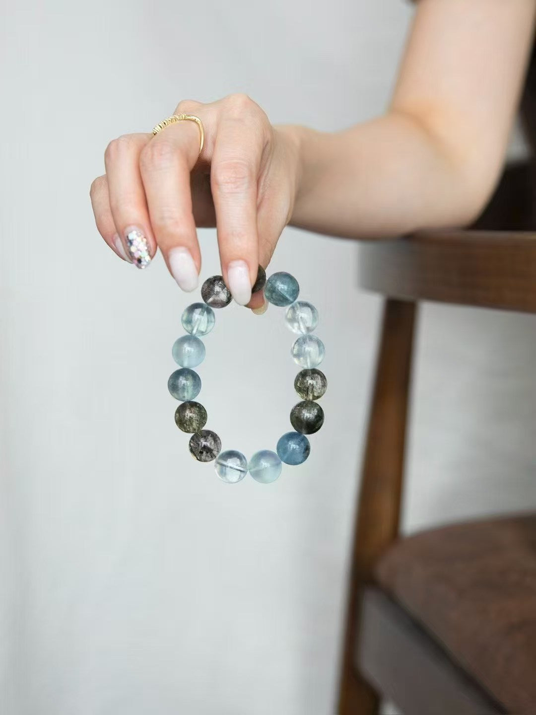 Water Element Healing Bracelet - Black Rutilated Quartz & Aquamarine for Peace and Courage