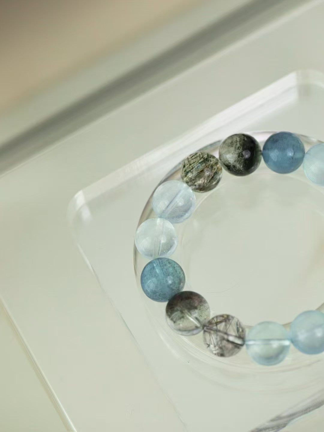 Water Element Healing Bracelet - Black Rutilated Quartz & Aquamarine for Peace and Courage