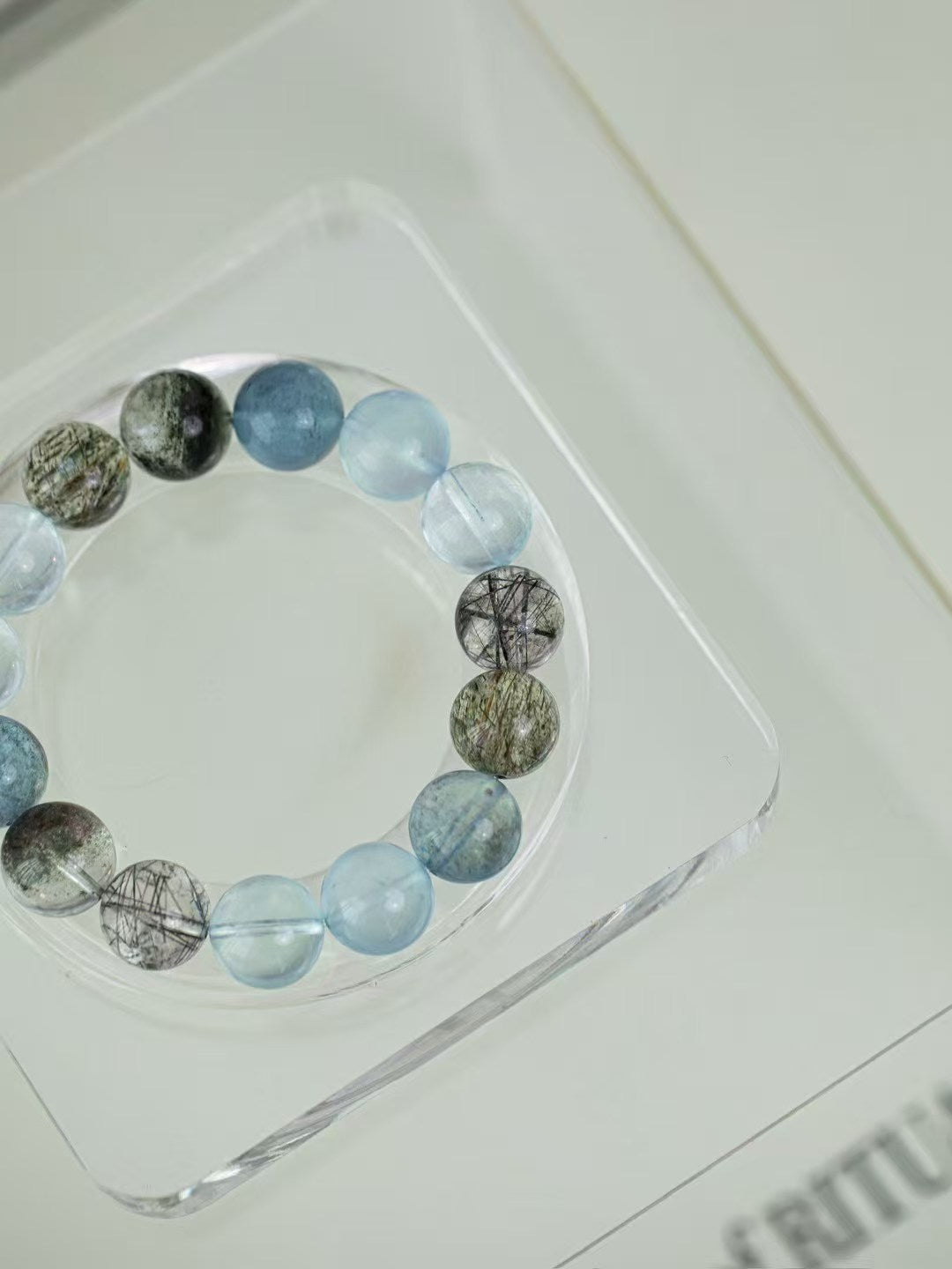 Water Element Healing Bracelet - Black Rutilated Quartz & Aquamarine for Peace and Courage