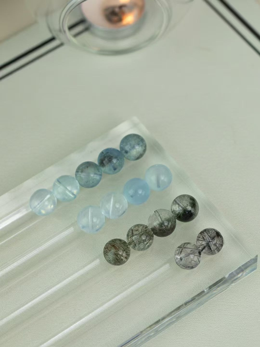 Water Element Healing Bracelet - Black Rutilated Quartz & Aquamarine for Peace and Courage