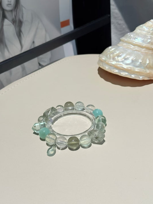 Wood Element Abundance Bracelet — Green Phantom & Hare's Fur Quartz for Growth & Wealth