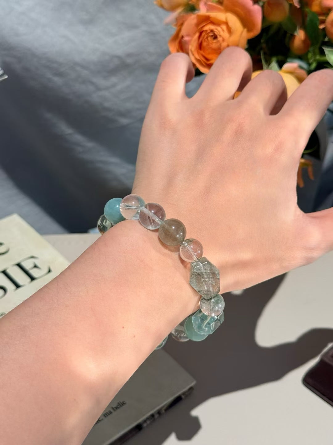 Wood Element Abundance Bracelet — Green Phantom & Hare's Fur Quartz for Growth & Wealth