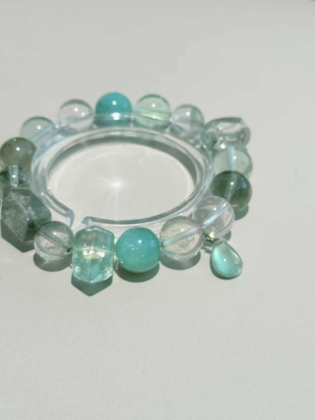 Wood Element Abundance Bracelet — Green Phantom & Hare's Fur Quartz for Growth & Wealth