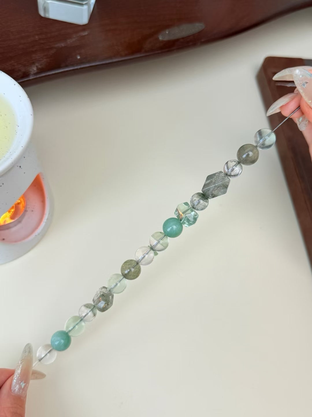 Wood Element Abundance Bracelet — Green Phantom & Hare's Fur Quartz for Growth & Wealth