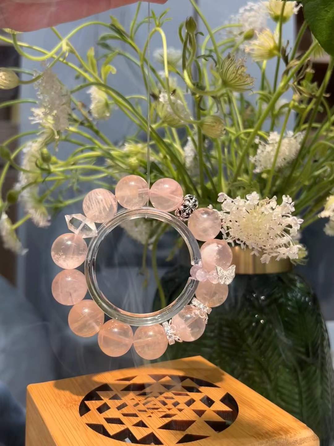 Rose Quartz & Pink Snowflake Ghost Phantom Quartz Bracelet