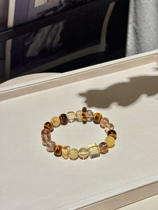 Earth Element Prosperity Bracelet- Citrine Tiger Eye for Protection and Wealth