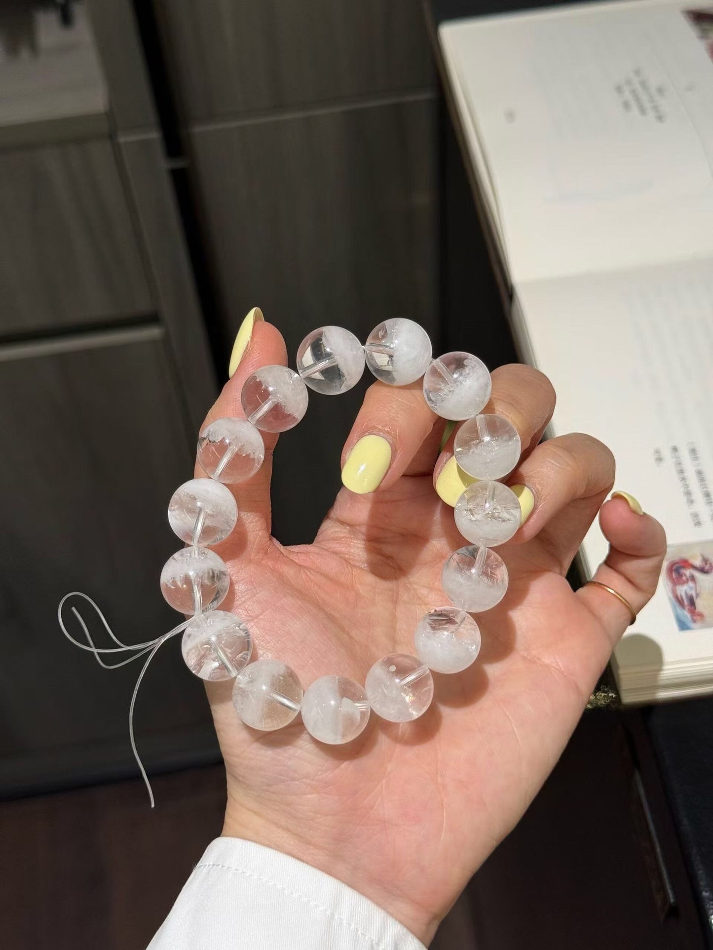 Metal Element | Radiant 14mm White Phantom Quartz Bracelet for Clarity & Calm