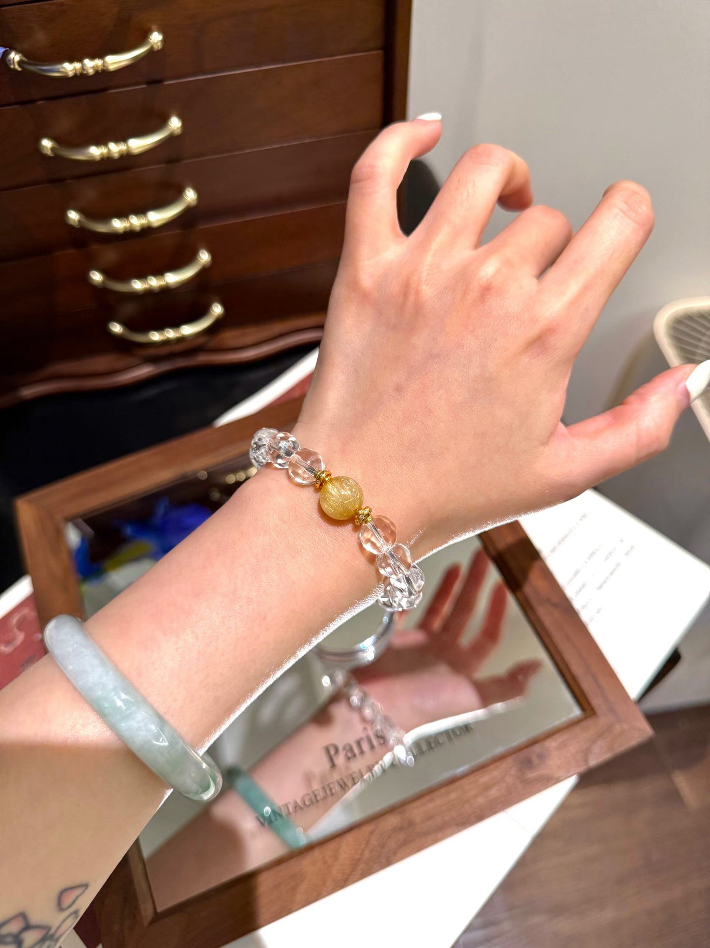 Gold Rutilated Quartz & Faceted Clear Quartz Bracelet – Wealth Manifestation & Absolute Clarity