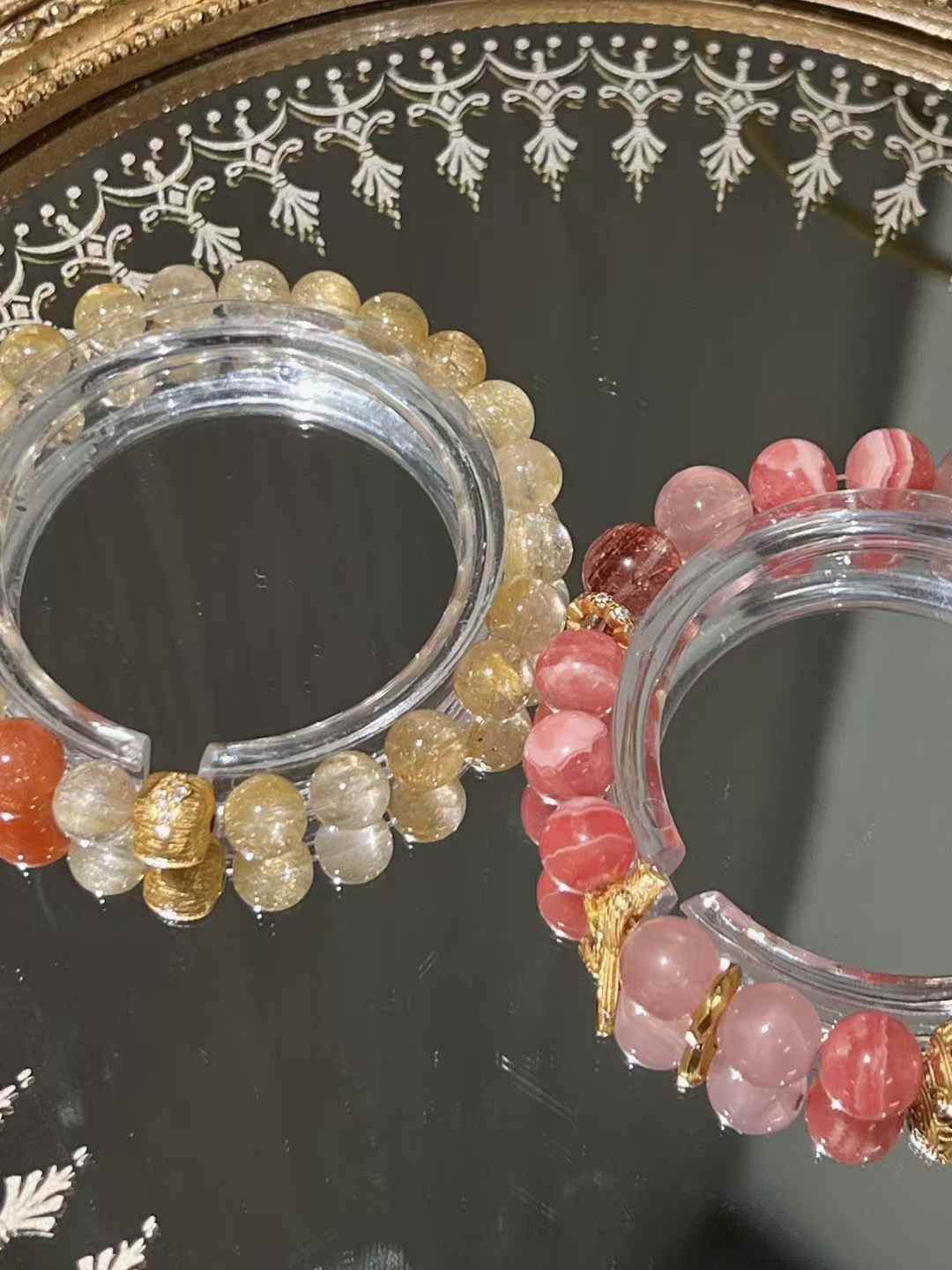 Golden Rutilated Quartz & Rhodochrosite Set: Abundance, Love, and Eternal Bond