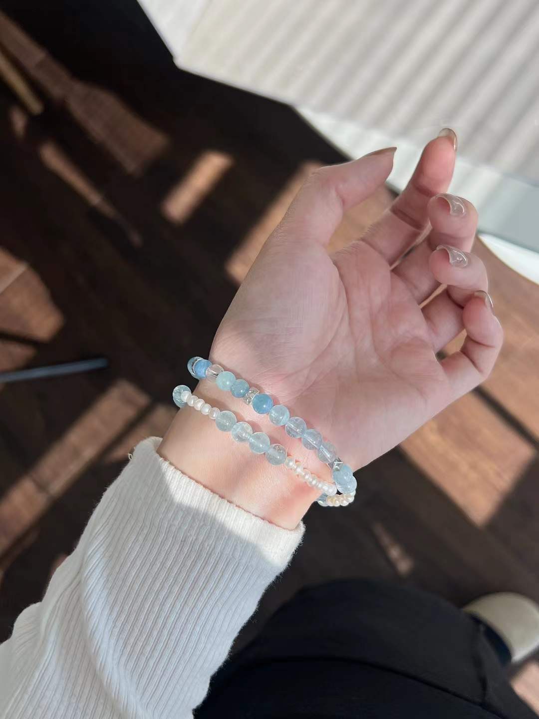 Water Element | Double-Wrap Aquamarine & Genuine Pearl Ocean Breeze Bracelet