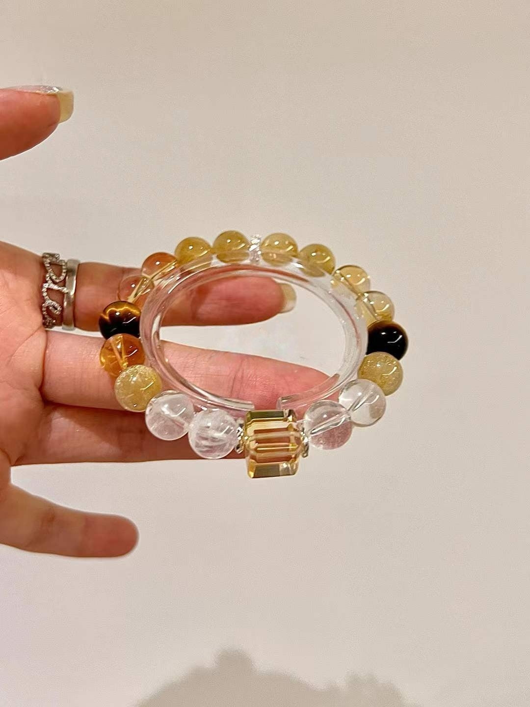 Earth & Metal Element | Citrine, Rutilated Quartz, Tiger’s Eye & White Phantom Abundance Bracelet