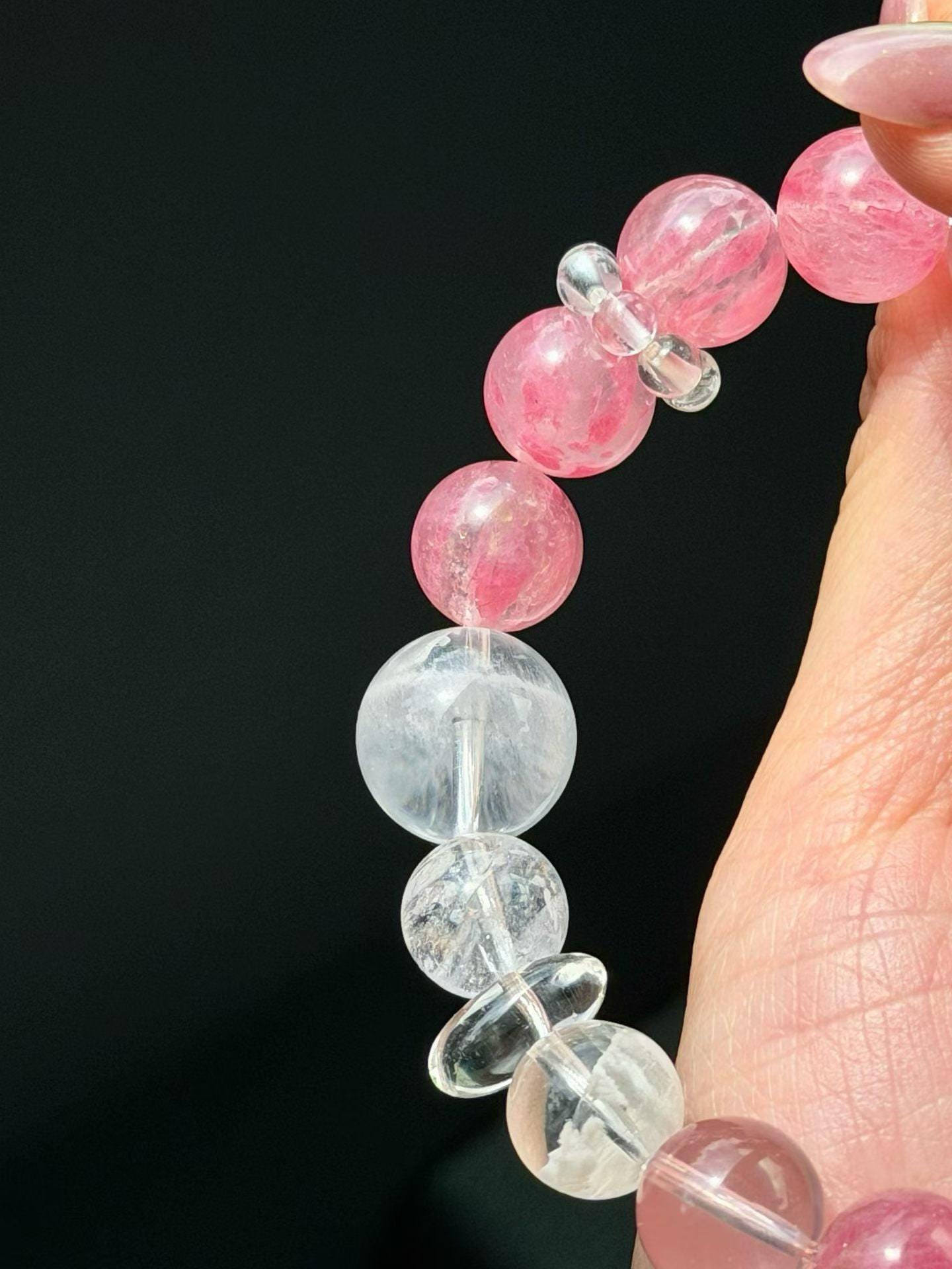 Deep Heart Healing & Renewal Crystal Bracelet | Rhodonite, Rose Quartz & White Phantom for Emotional Recovery
