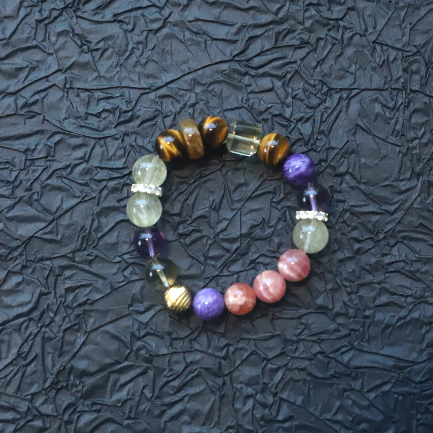10mm Golden Rutilated Quartz Stretch Round Bead Bracelet | Natural Crystal