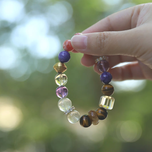 10mm Golden Rutilated Quartz Stretch Round Bead Bracelet | Natural Crystal