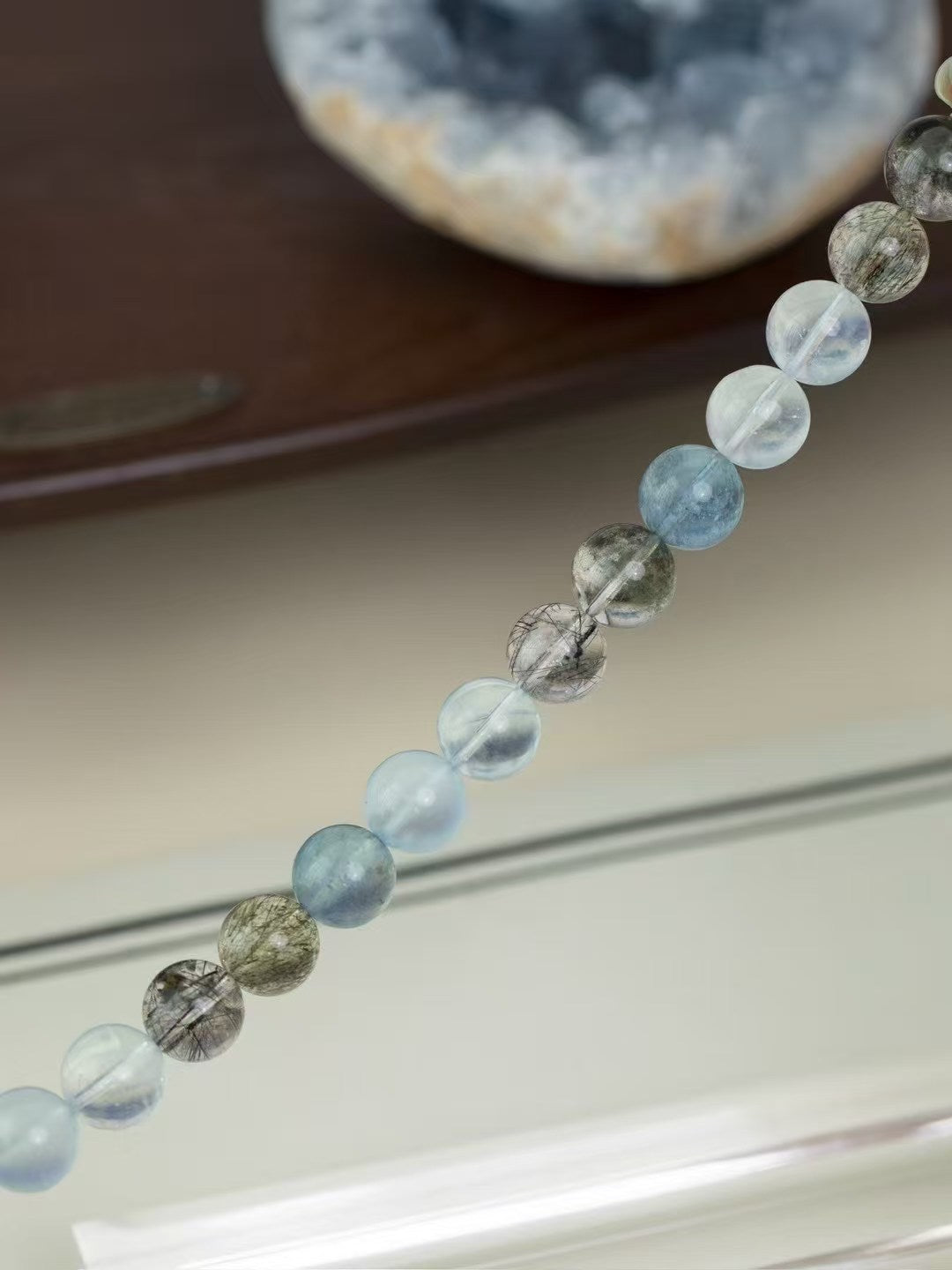 Water Element Healing Bracelet - Black Rutilated Quartz & Aquamarine for Peace and Courage