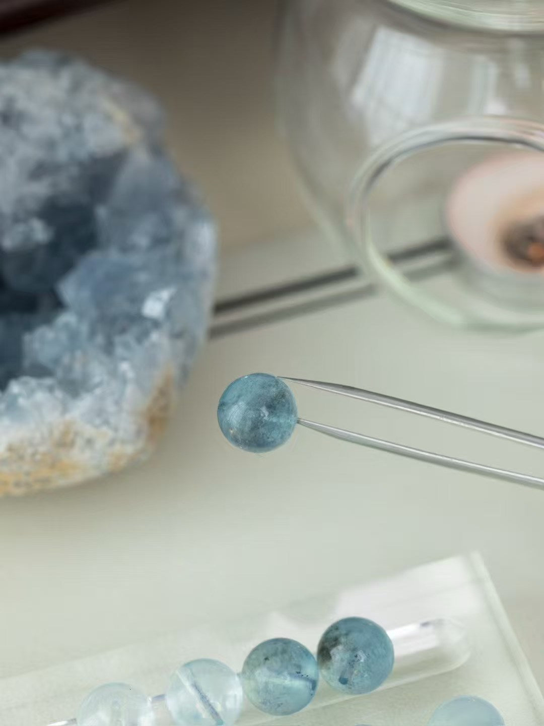 Water Element Healing Bracelet - Black Rutilated Quartz & Aquamarine for Peace and Courage