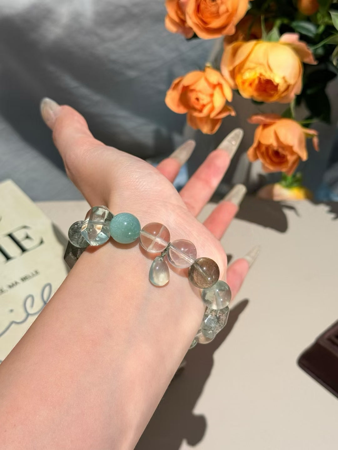 Wood Element Abundance Bracelet — Green Phantom & Hare's Fur Quartz for Growth & Wealth