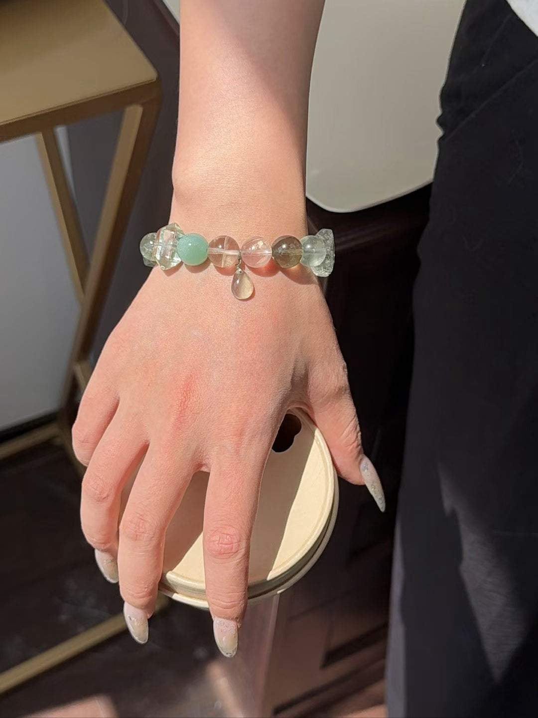 Wood Element Abundance Bracelet — Green Phantom & Hare's Fur Quartz for Growth & Wealth