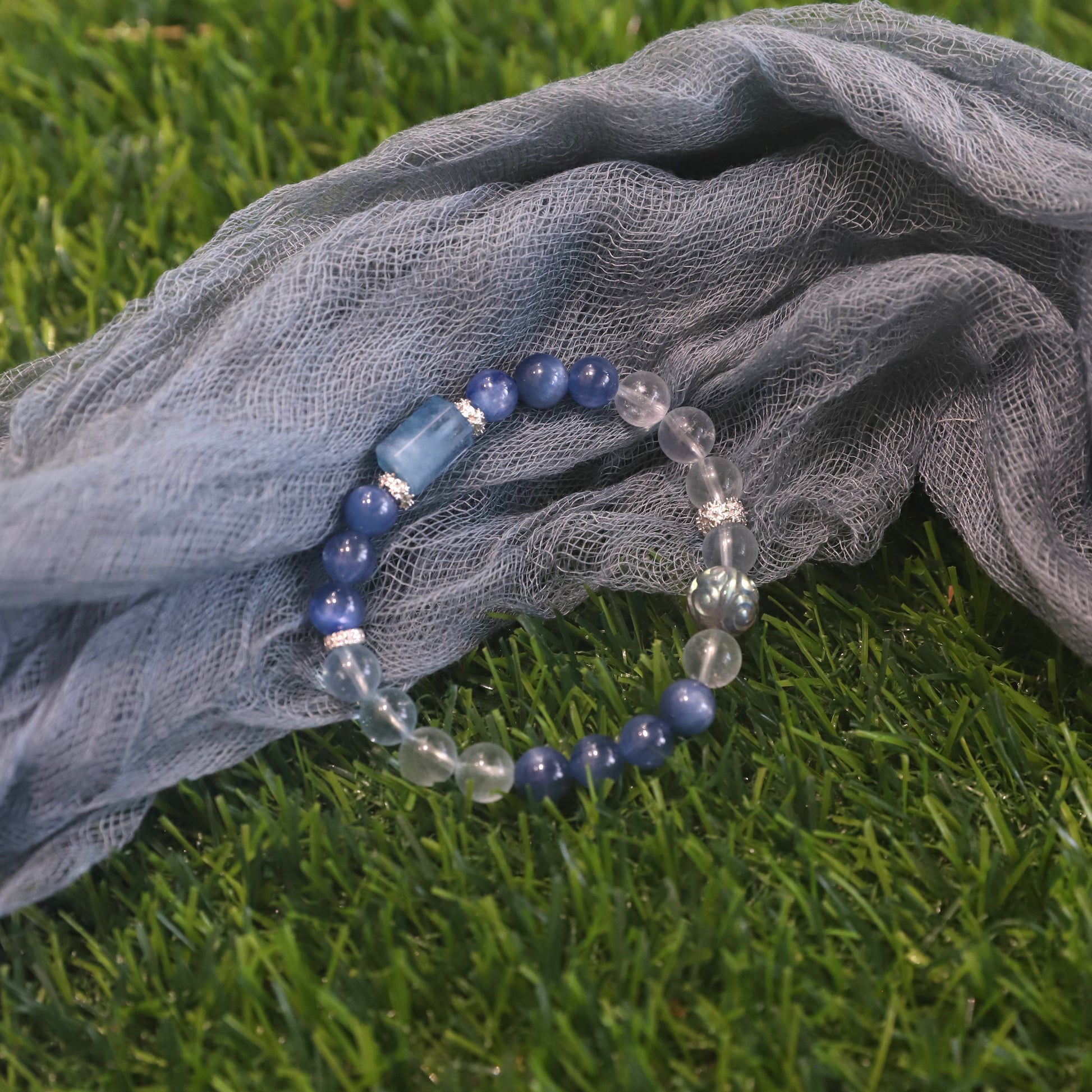 Spacetime Mineral 8mm Kyanite Labradorite Aquamarine Healing Power Beaded Bracelet | Natural Crystal