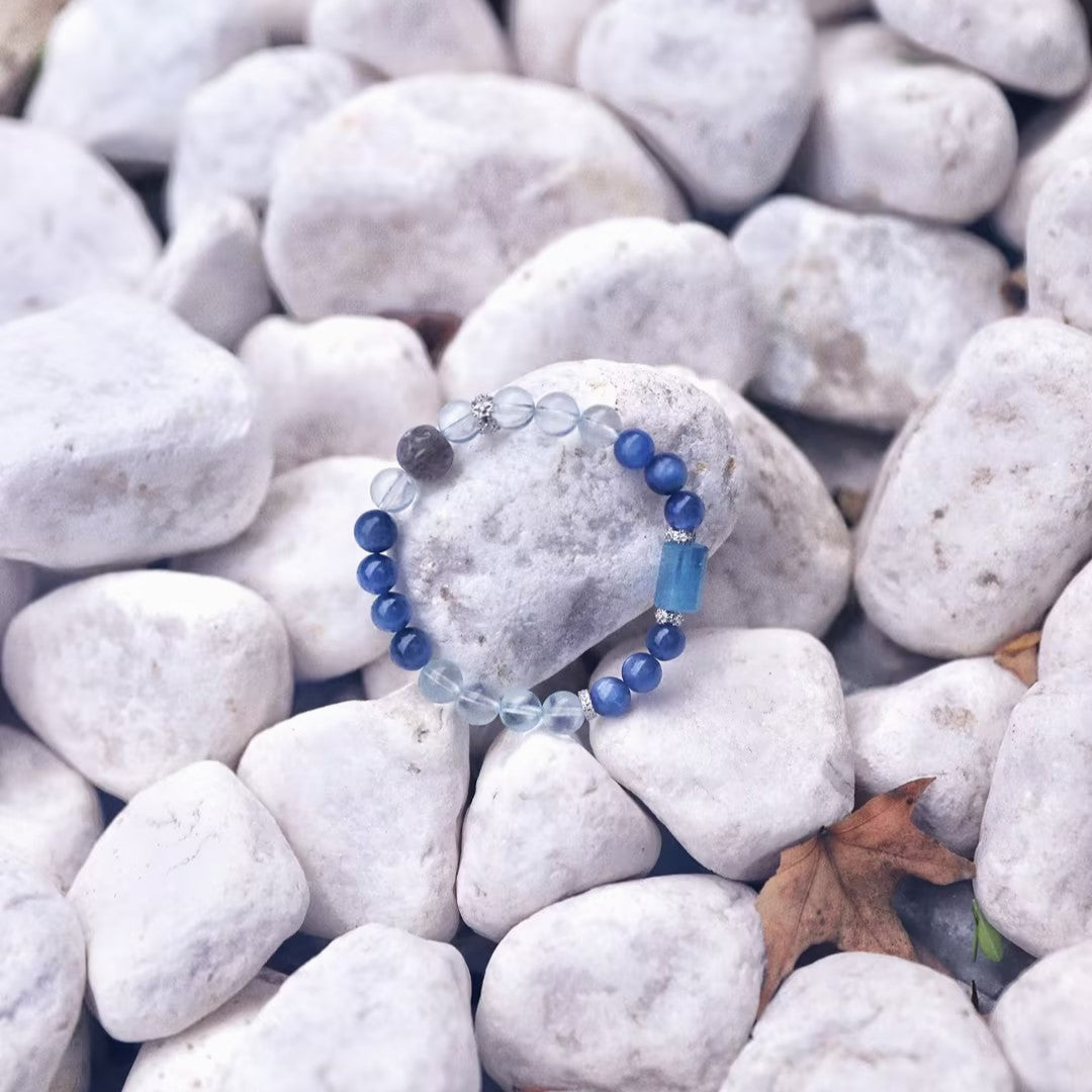 Spacetime Mineral 8mm Kyanite Labradorite Aquamarine Healing Power Beaded Bracelet | Natural Crystal