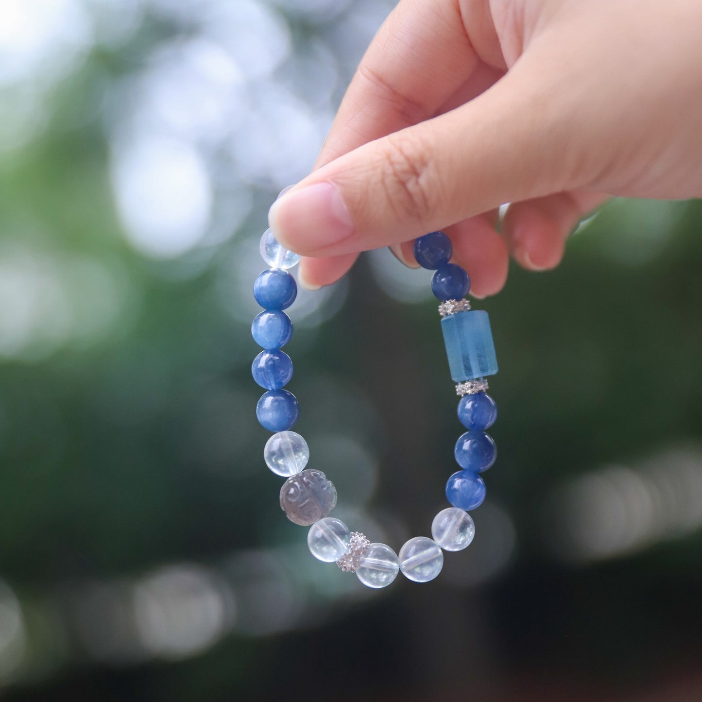 Spacetime Mineral 8mm Kyanite Labradorite Aquamarine Healing Power Beaded Bracelet | Natural Crystal