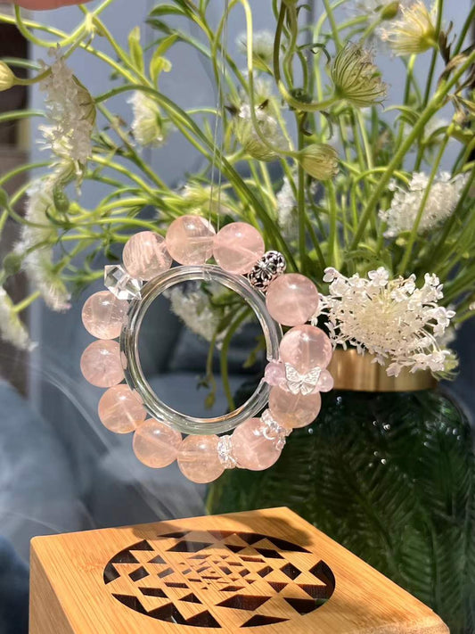 Rose Quartz & Pink Snowflake Ghost Phantom Quartz Bracelet