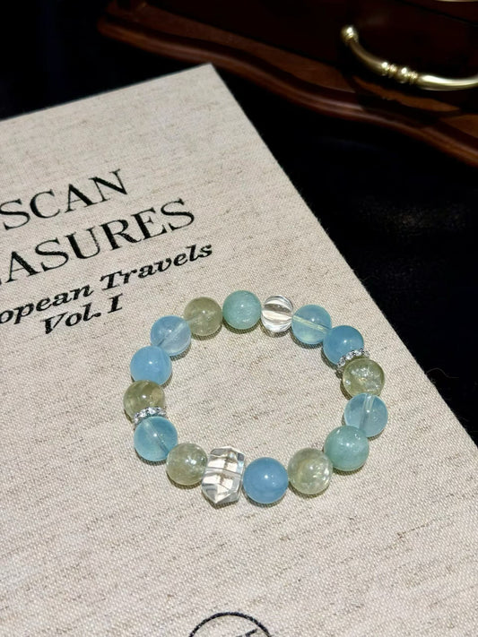 Serenity & Renewal Healing Crystal Bracelet | Aquamarine, Emerald Quartz & Clear Quartz