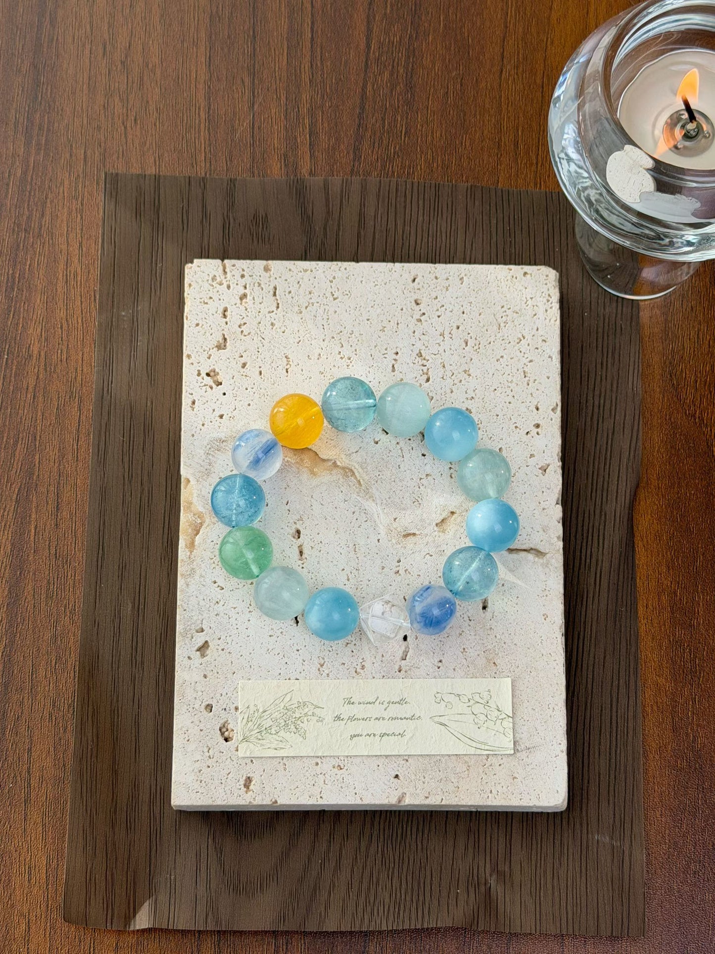 High-Vibe Clarity & Focus Crystal Bracelet | Aquamarine, Kyanite, Green & Yellow Fluorite for Students, Creatives