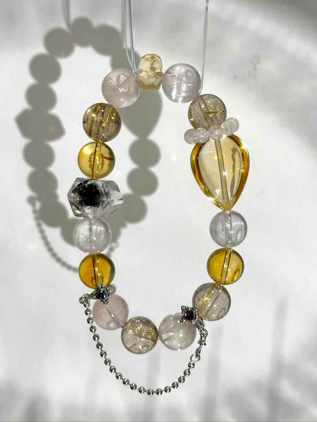 Five Elements Harmony Bracelet｜Citrine, Kunzite, Rutilated Quartz, Pink Ghost & Herkimer Diamond