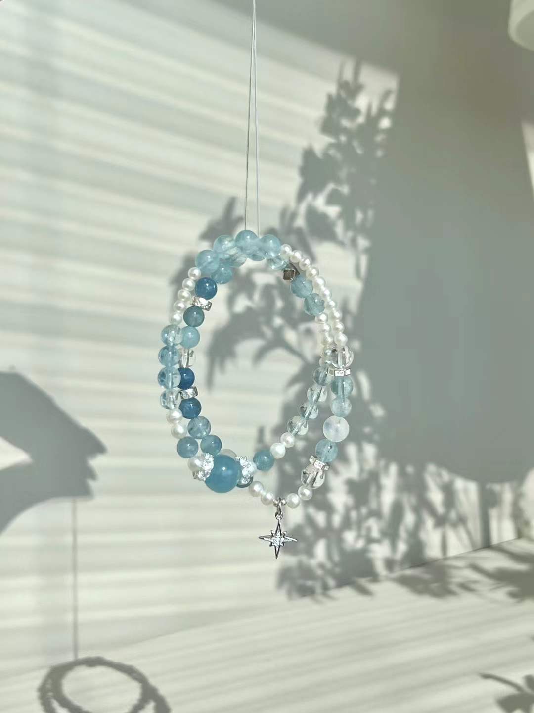 Water Element | Double-Wrap Aquamarine & Genuine Pearl Ocean Breeze Bracelet