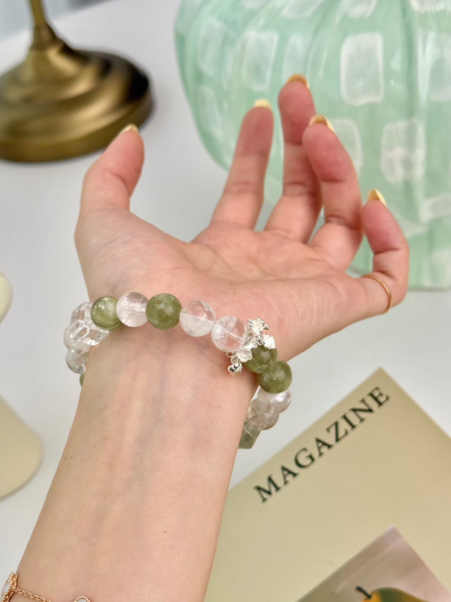 Wealth & Vitality | Green Phantom & Snowflake Quartz Healing Bracelet