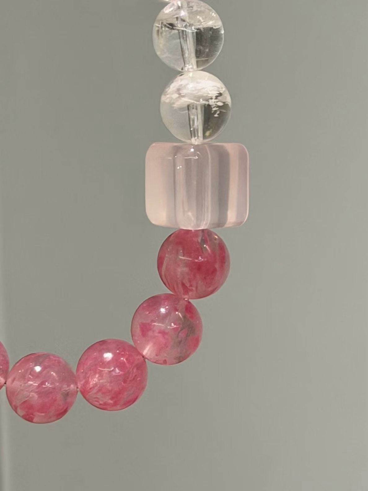 Deep Heart Healing & Renewal Crystal Bracelet | Rhodonite, Rose Quartz & White Phantom for Emotional Recovery