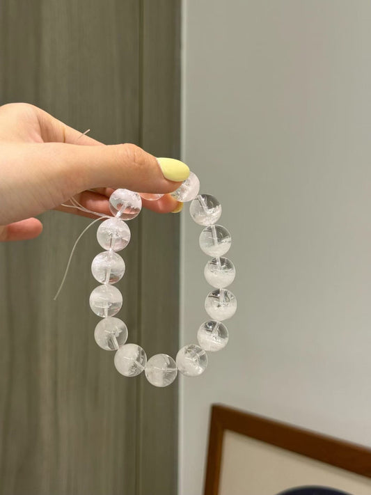 Metal Element | Radiant 14mm White Phantom Quartz Bracelet for Clarity & Calm