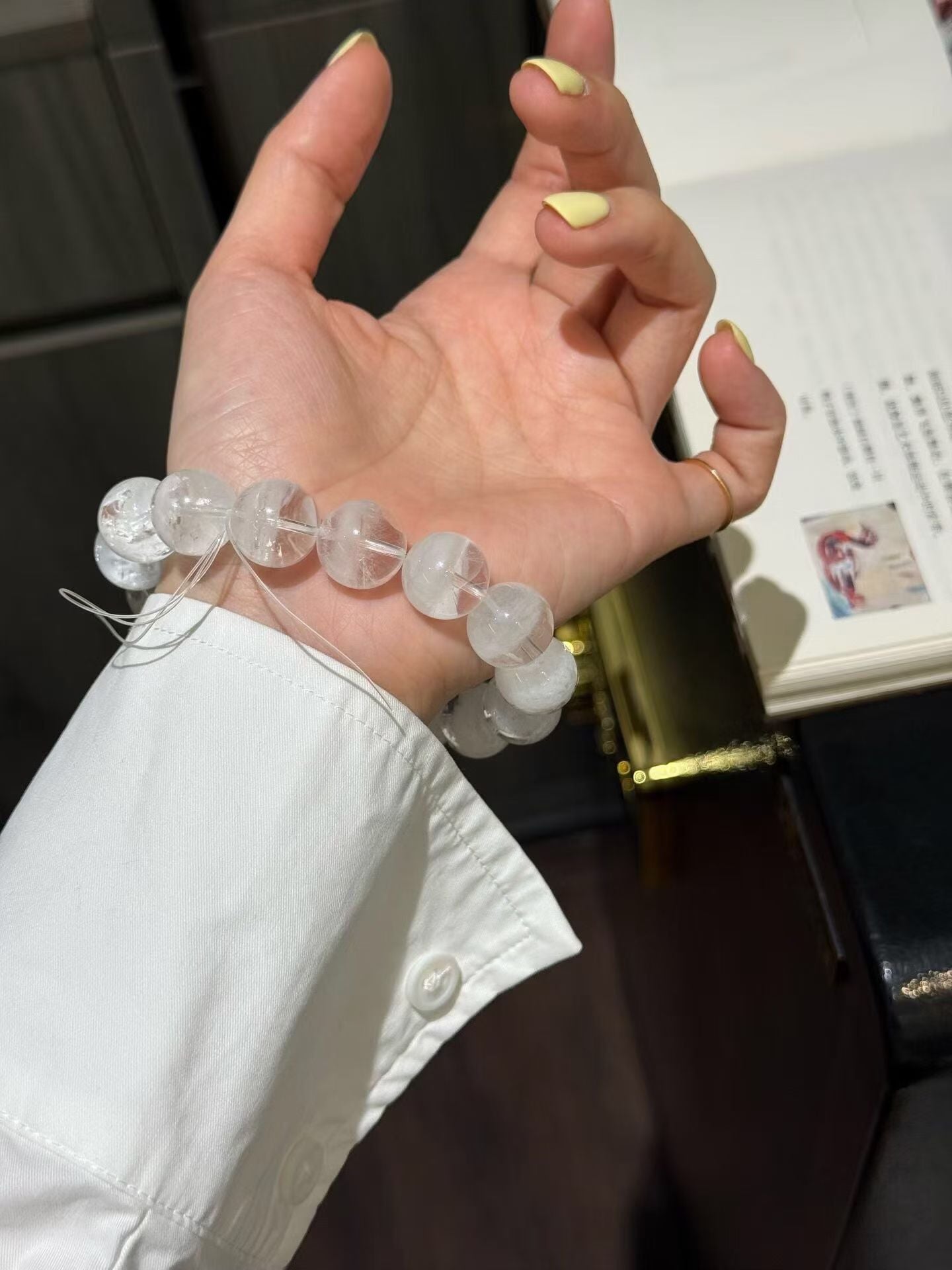 Metal Element | Radiant 14mm White Phantom Quartz Bracelet for Clarity & Calm