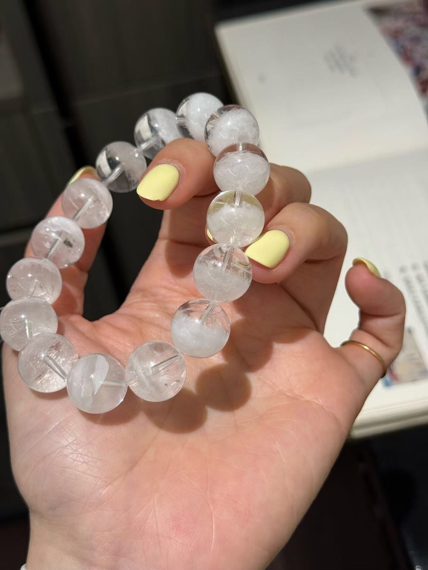 Metal Element | Radiant 14mm White Phantom Quartz Bracelet for Clarity & Calm