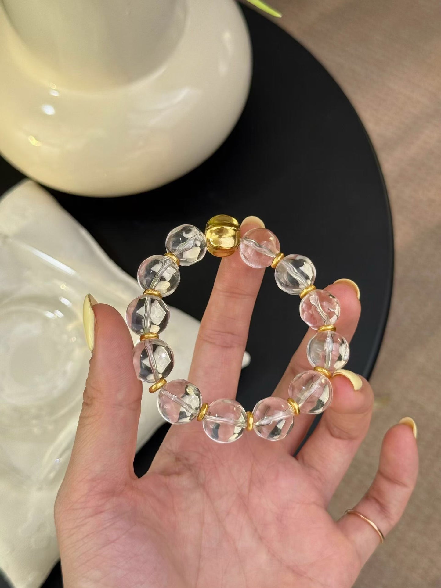 Metal Element | Natural Clear Quartz Freeform Pineapple Bead Crystal Bracelet