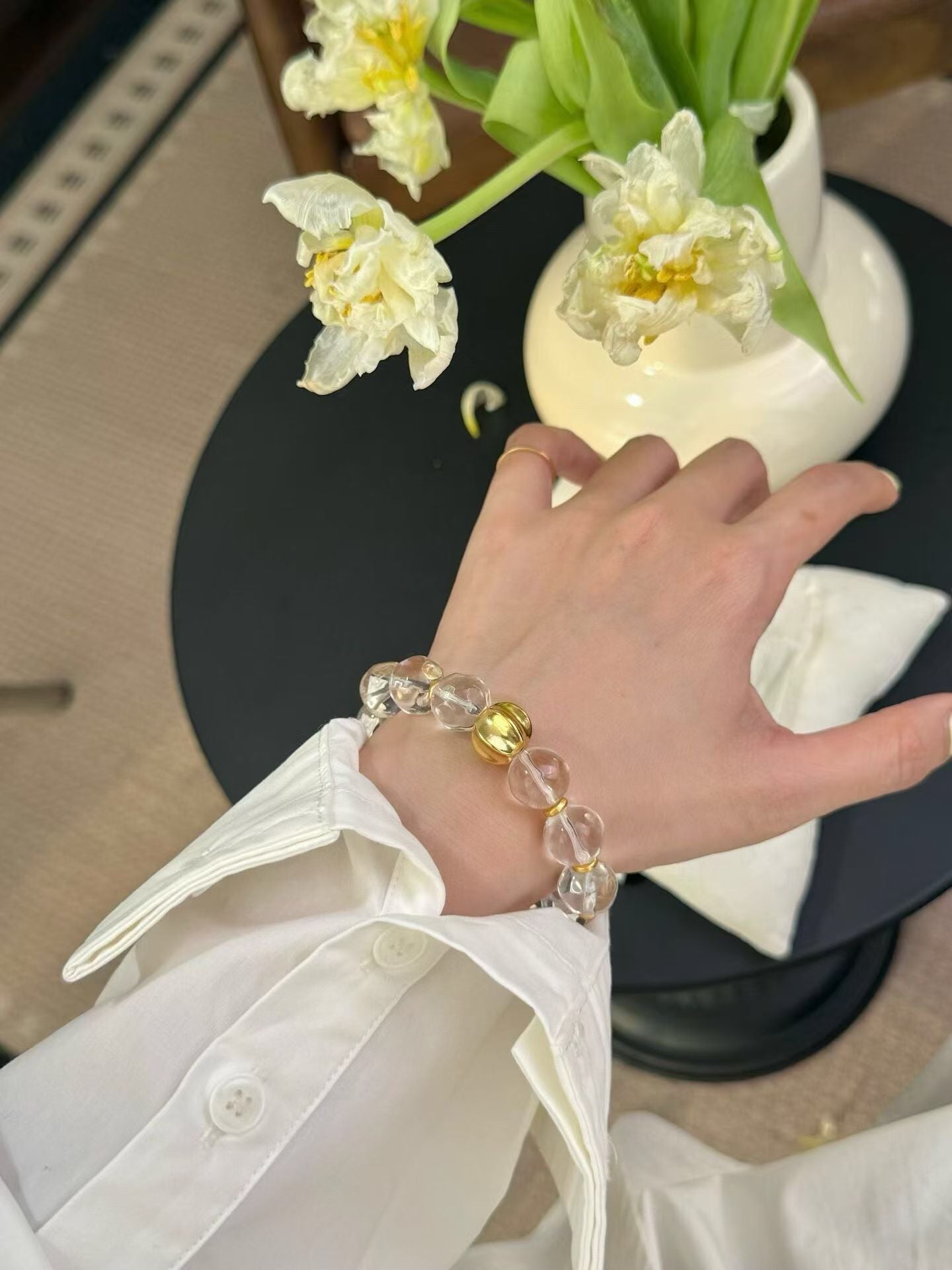 Metal Element | Natural Clear Quartz Freeform Pineapple Bead Crystal Bracelet