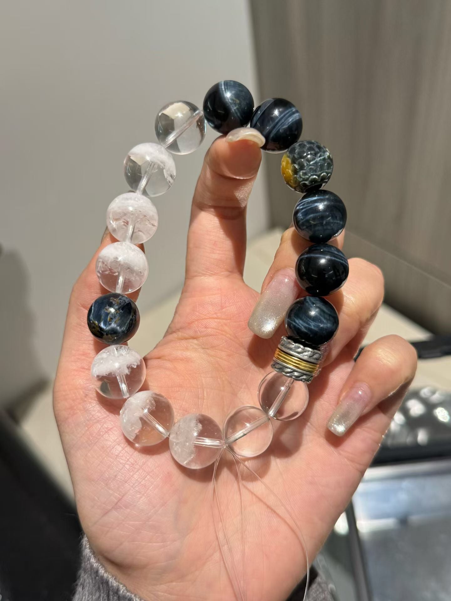 14mm Men's High-End Crystal Bracelet | Metal & Water Energy Armor for Success & Stability