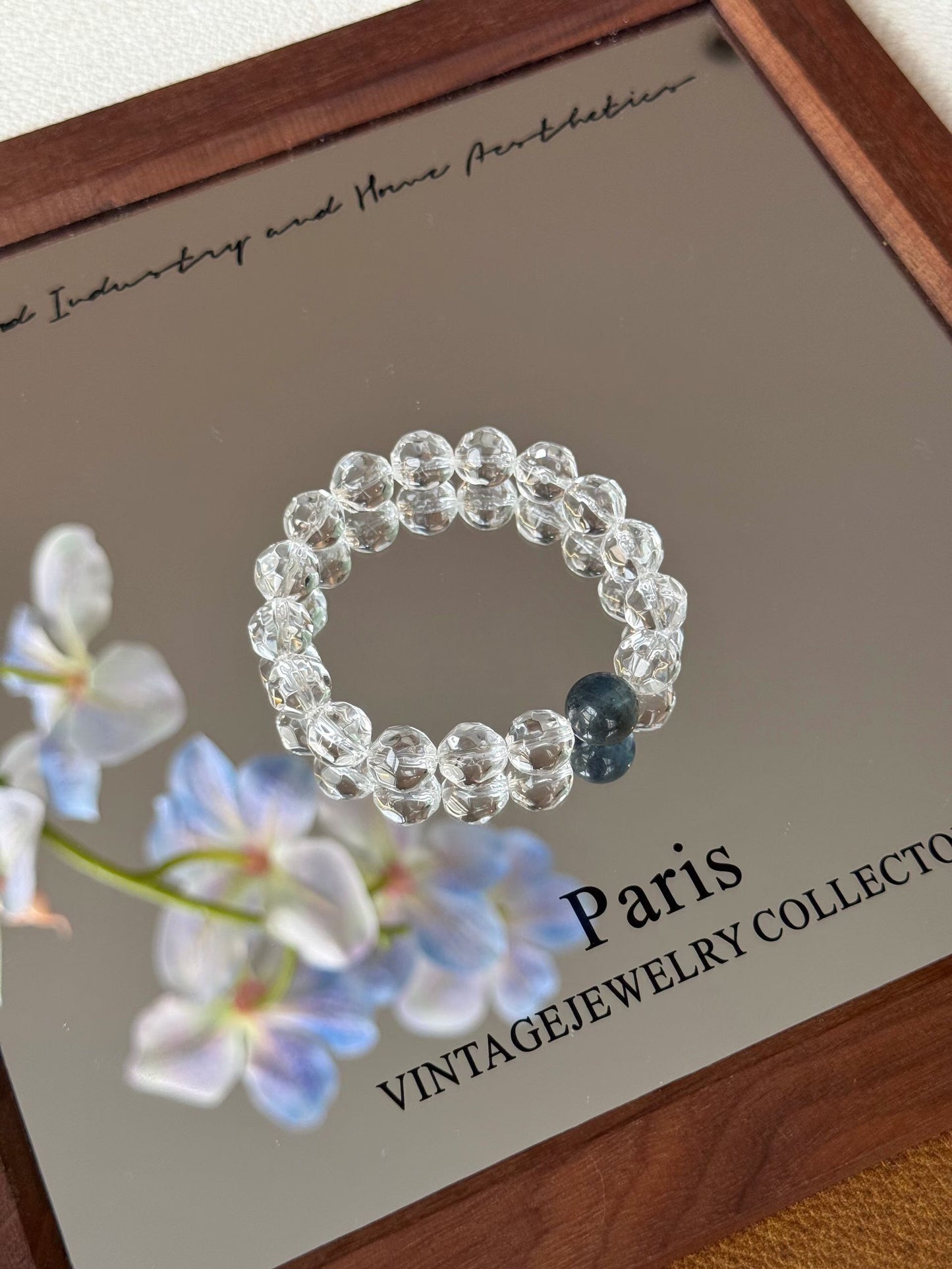 Black Flash Aquamarine & Faceted Clear Quartz Bracelet – Energy Purification & Social Ease
