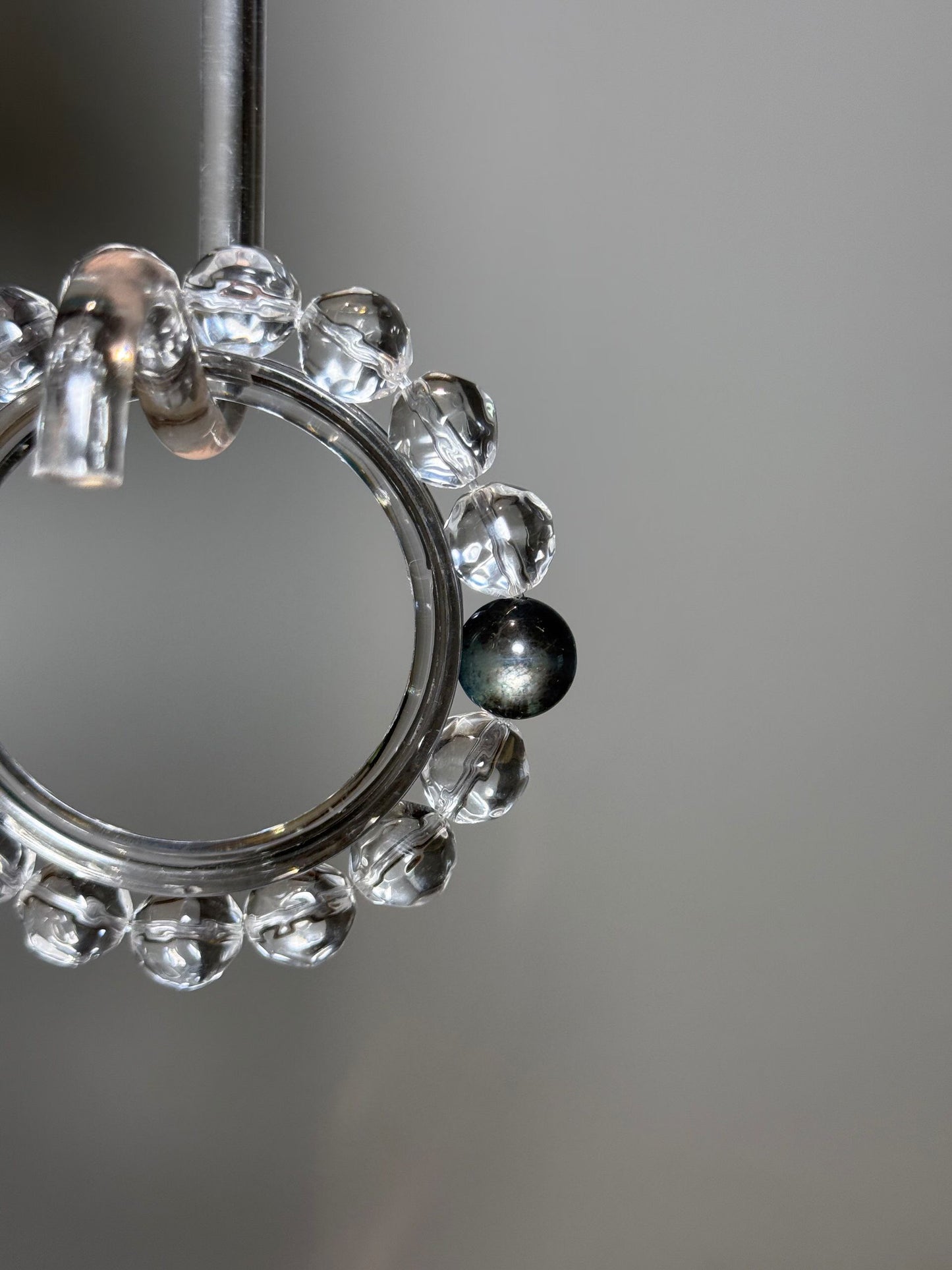 Black Flash Aquamarine & Faceted Clear Quartz Bracelet – Energy Purification & Social Ease