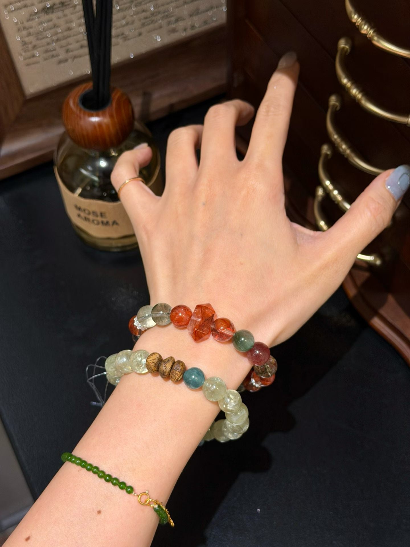 Natural Multi-Green & Healing Quartz Crystal Bead Bracelet