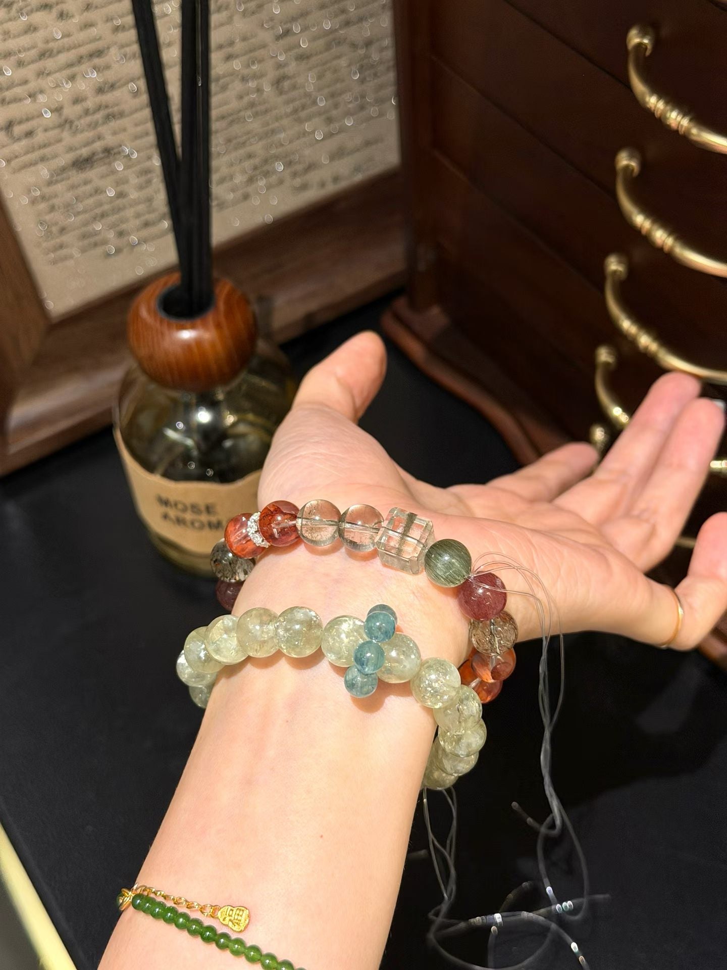 Natural Multi-Green & Healing Quartz Crystal Bead Bracelet