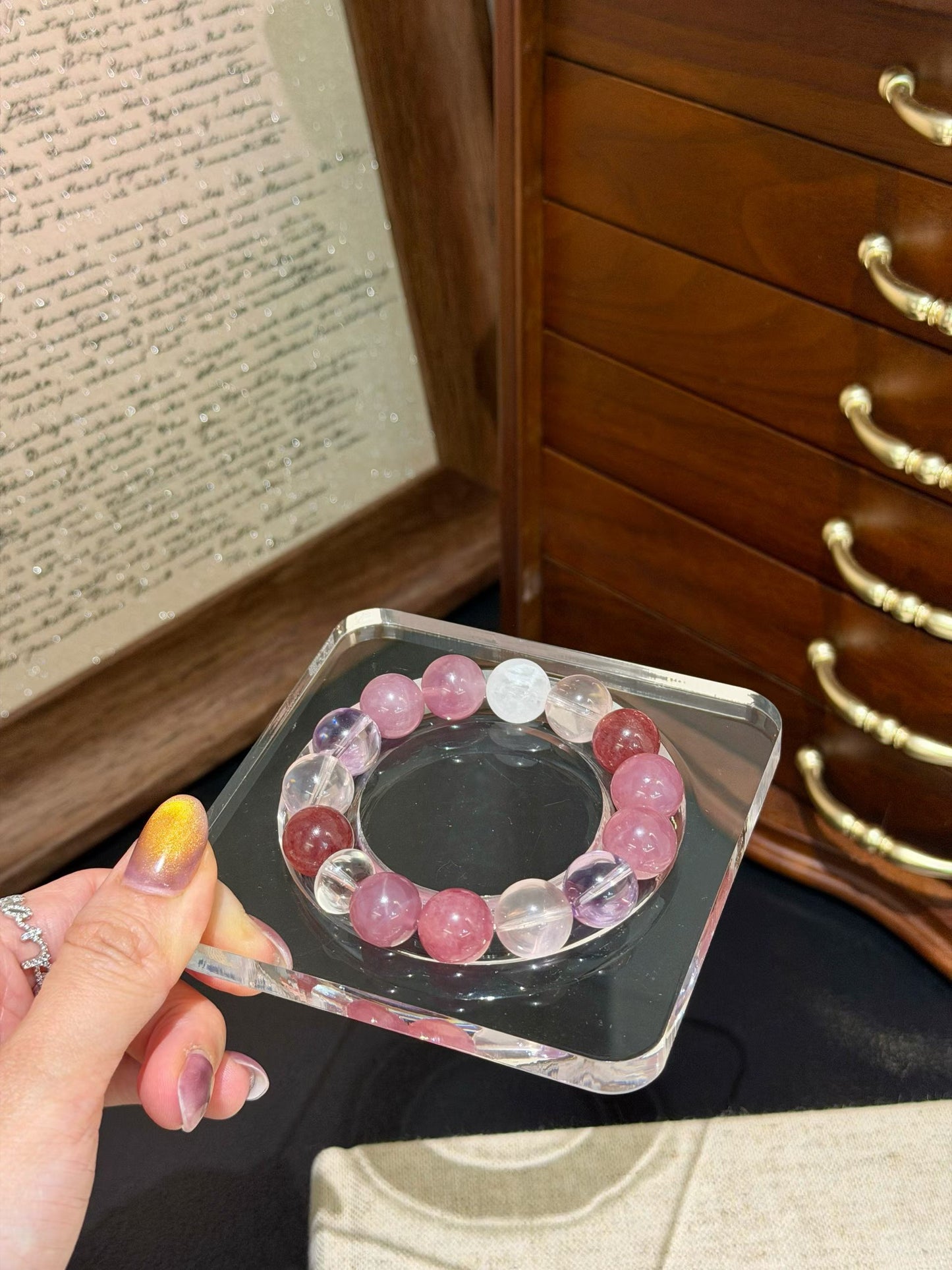 Inner Peace & Emotional Healing Crystal Bracelet | Amethyst, Rose Quartz, Clear Quartz & Strawberry Quartz for Anxiety Relief