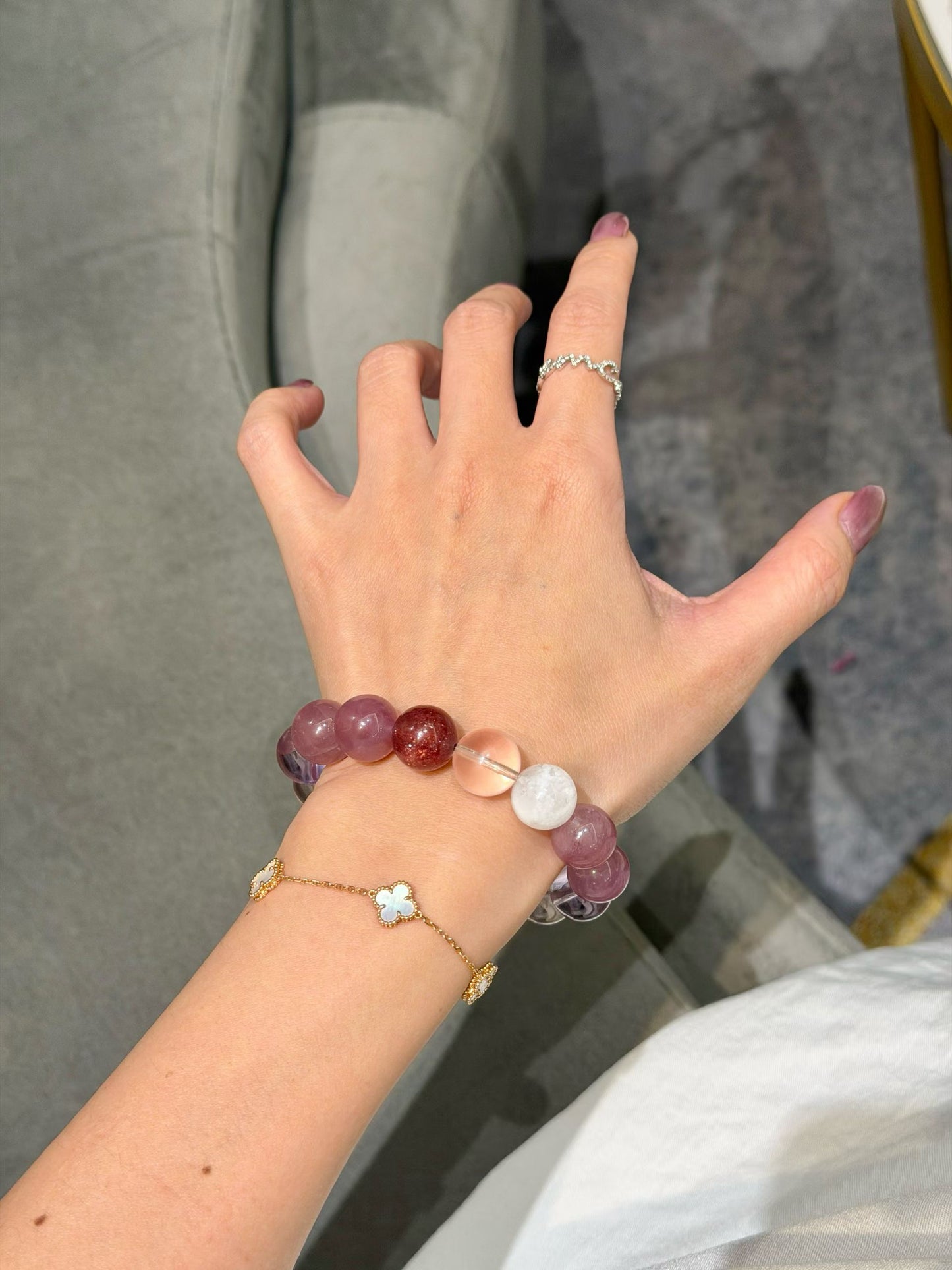 Inner Peace & Emotional Healing Crystal Bracelet | Amethyst, Rose Quartz, Clear Quartz & Strawberry Quartz for Anxiety Relief