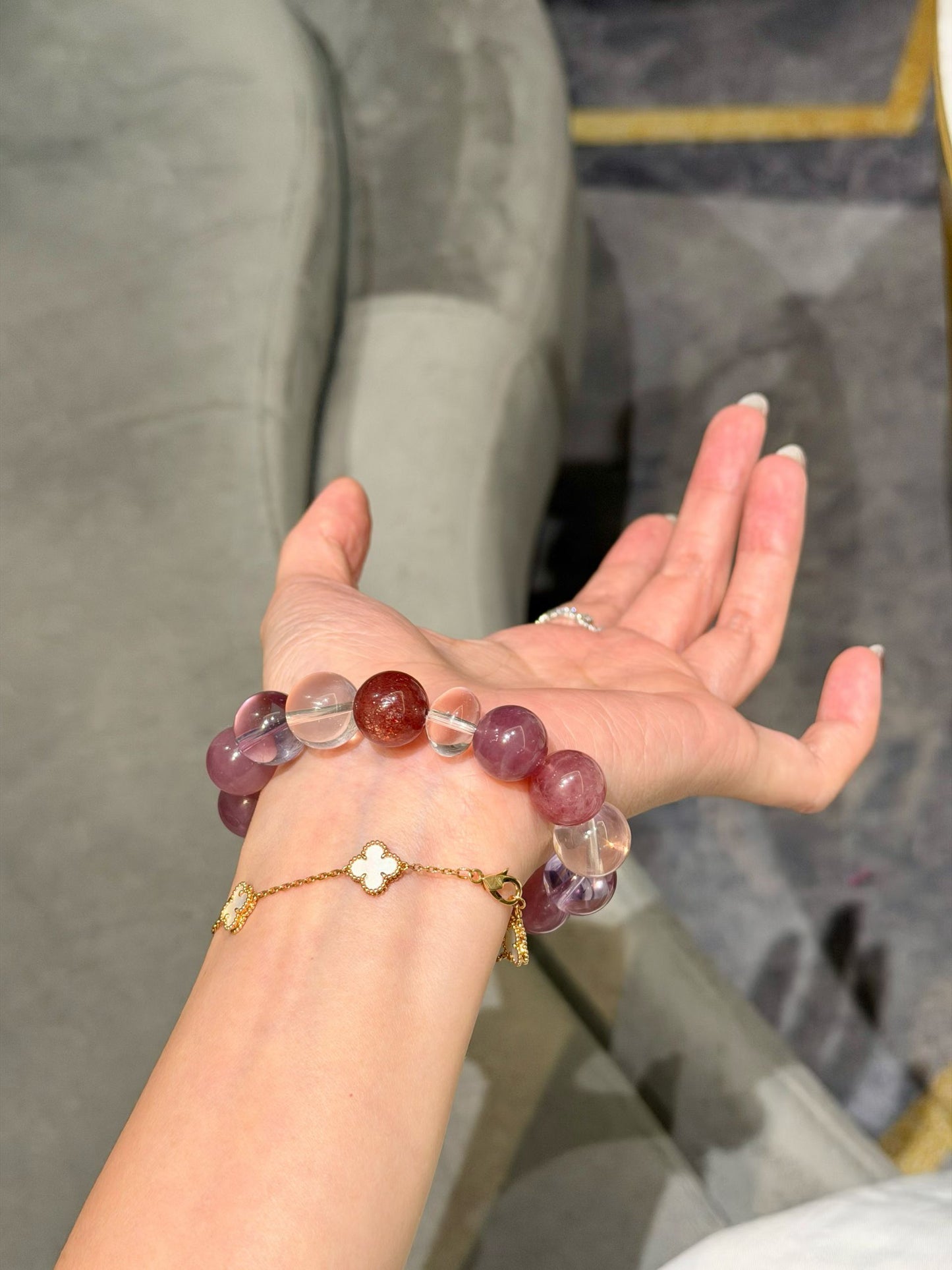 Inner Peace & Emotional Healing Crystal Bracelet | Amethyst, Rose Quartz, Clear Quartz & Strawberry Quartz for Anxiety Relief