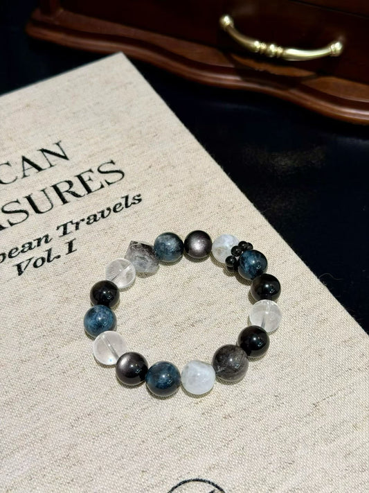 Water Element | Black Rutilated Quartz, Silver Sheen Obsidian & Herkimer Diamond for Empaths, Stress Relief, and Spiritual Protection