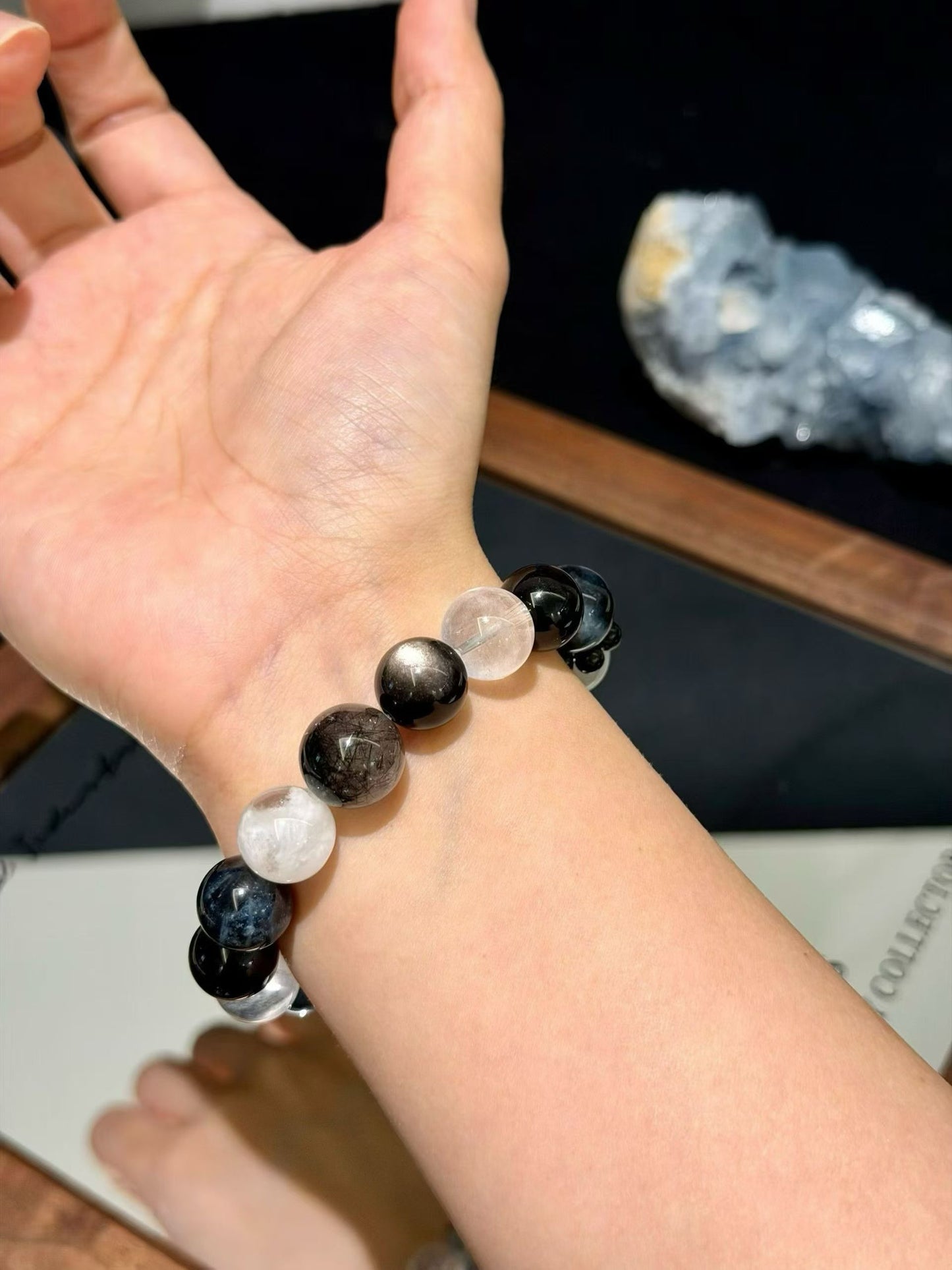 Water Element | Black Rutilated Quartz, Silver Sheen Obsidian & Herkimer Diamond for Empaths, Stress Relief, and Spiritual Protection