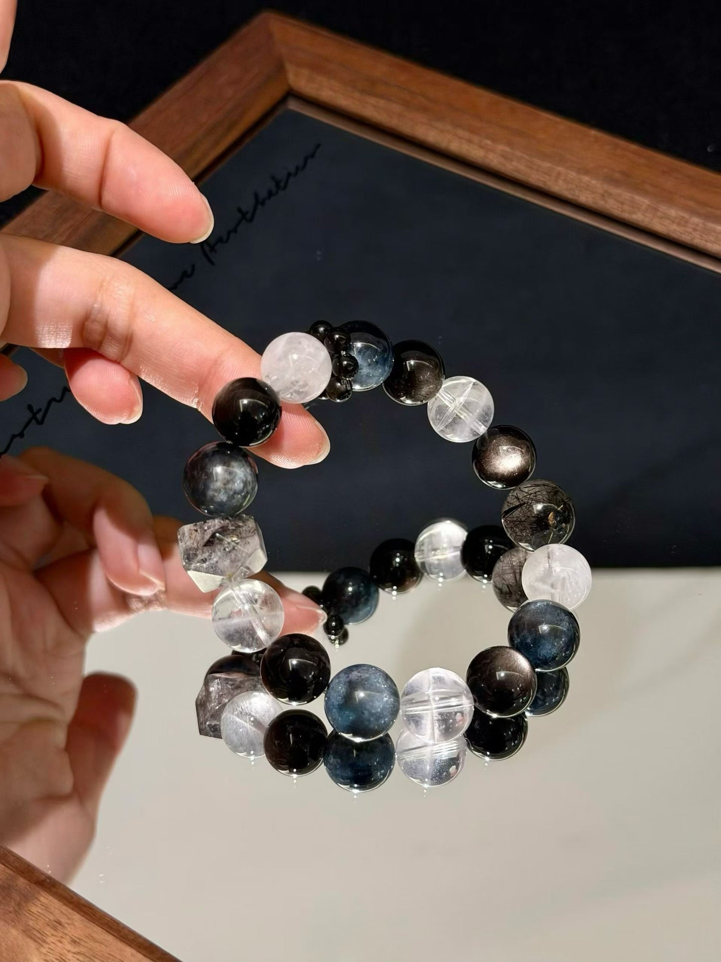 Water Element | Black Rutilated Quartz, Silver Sheen Obsidian & Herkimer Diamond for Empaths, Stress Relief, and Spiritual Protection