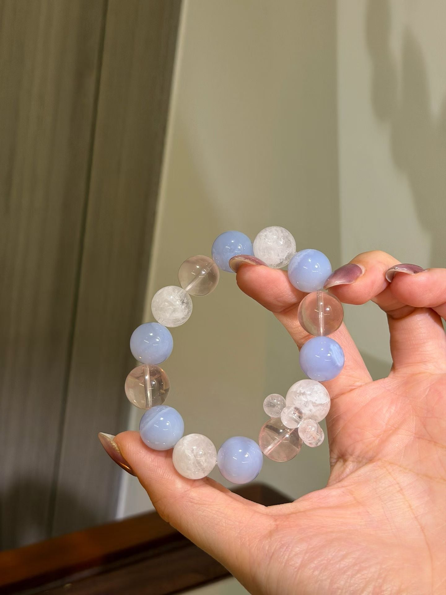 Calm Mind Healing Crystal Bracelet | Blue Lace Agate, Snowflake Phantom & Ice Peach Quartz for Stress Relief, and Overthinkers