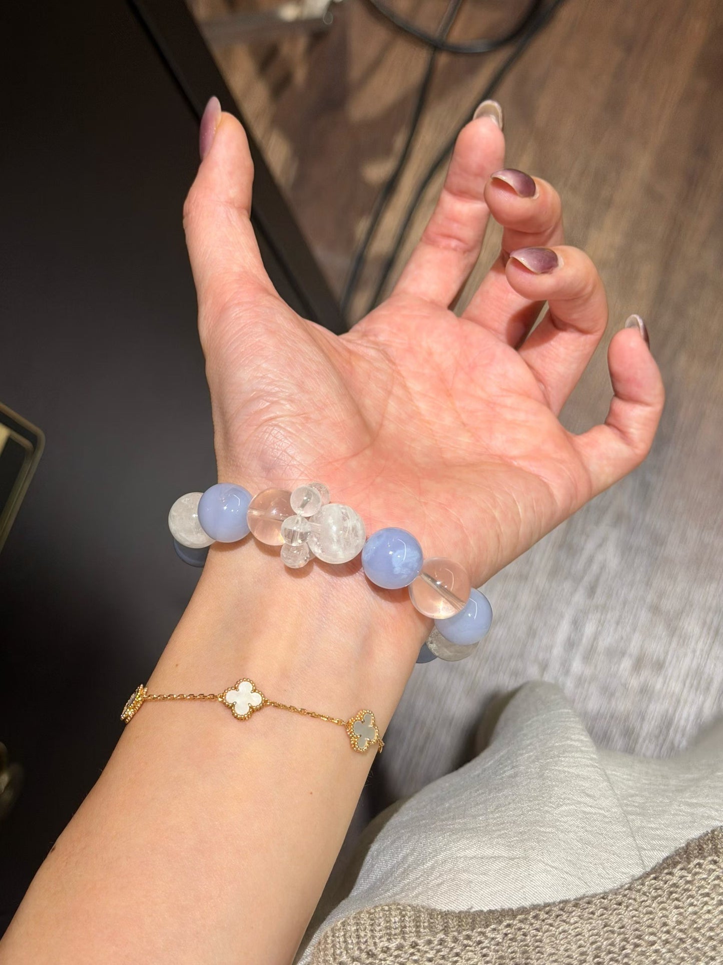 Calm Mind Healing Crystal Bracelet | Blue Lace Agate, Snowflake Phantom & Ice Peach Quartz for Stress Relief, and Overthinkers